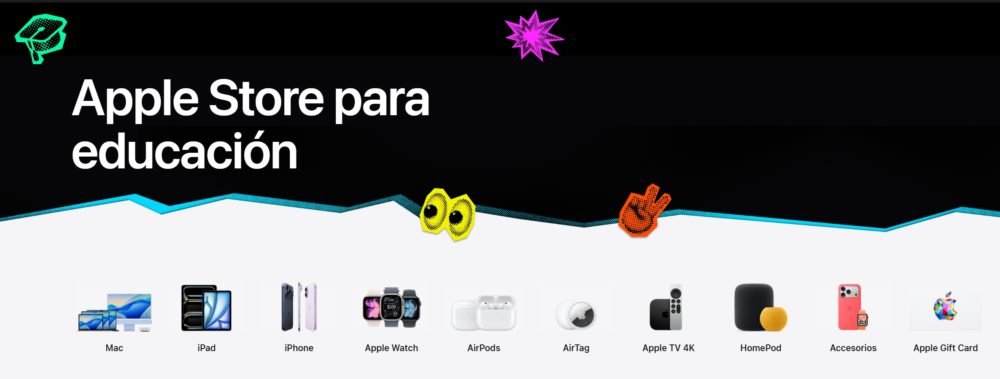 Apple activa su oferta para estudiantes universitarios en España: descuentos y hasta 120 € en una tarjeta regalo Apple Store para educación: ofertas para Mac, iPad, iPhone y más, con diseños llamativos y coloridos.