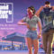 El nuevo vídeo de GTA VI arrasa en Netflix y provoca una avalancha mundial Arte promocional de GTA VI, personajes enmascarados frente a gasolinera, Netflix, tonos púrpura y rosa al atardecer.