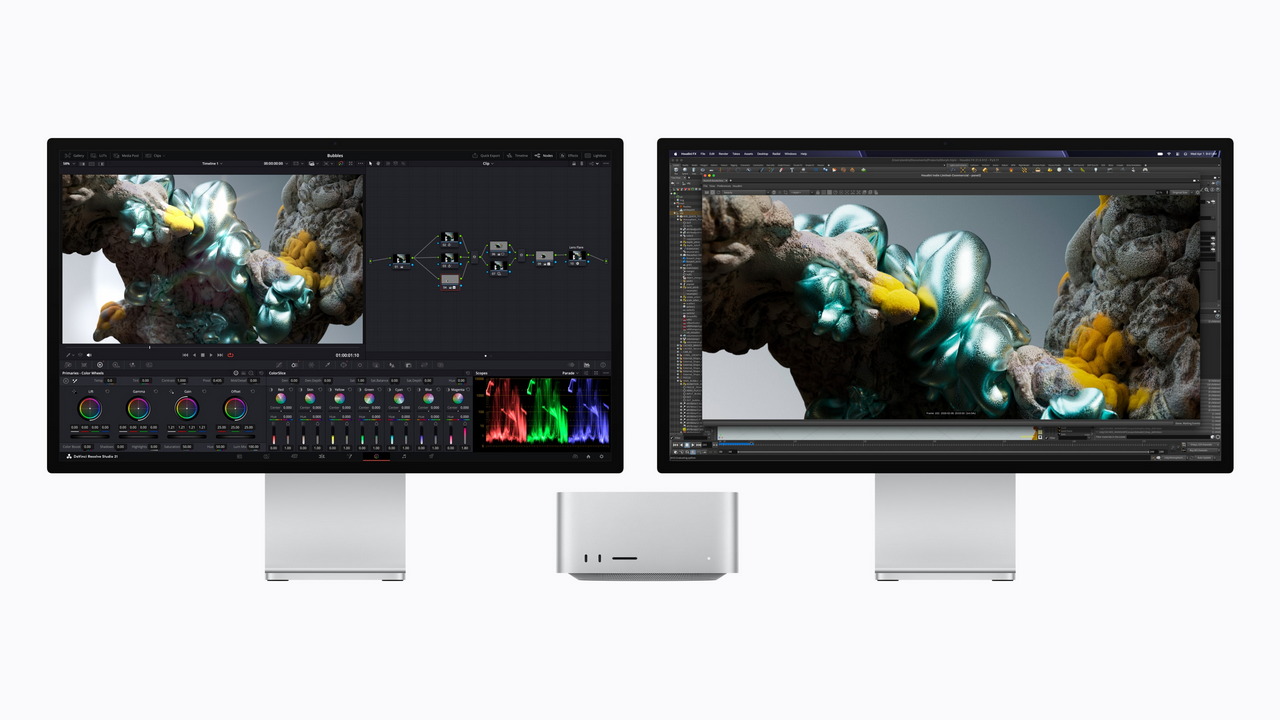 Dos monitores con diseño creativo de gráficos 3D en una computadora moderna de alta tecnología.