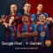 Jugadores del FC Barcelona con camisetas azulgranas, junto al logo de Google Pixel y Gemini, socio global del club.