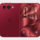 Teléfono inteligente rojo plegable con pantalla abierta, mostrando diseño innovador y tecnología moderna.