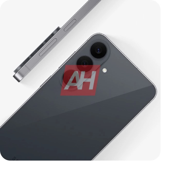 Smartphone negro con doble cámara y borde metálico, vista lateral y trasera.