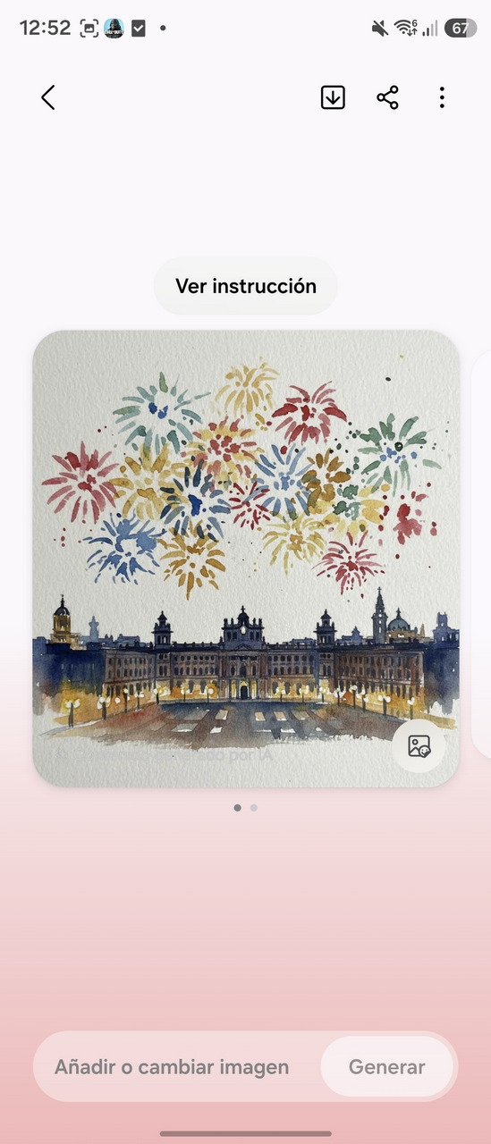 Ilustración de fuegos artificiales sobre un palacio histórico, resaltando una noche festiva y colorida.