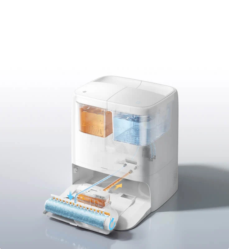 Máquina de limpieza automática con sistema de agua, diseño moderno y funcional para el hogar.
