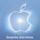 Logo luminoso de Apple sobre fondo azul claro con el texto Surprise and shine.