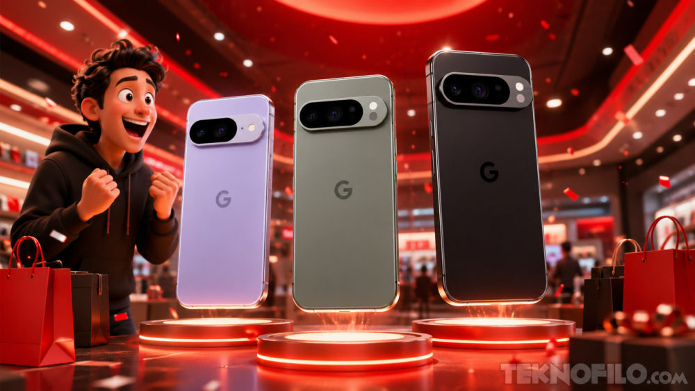 El Google Pixel 11 llega a MediaMarkt con hasta 400 € adicionales de descuento Teléfonos inteligentes modernos de Google en exposición con luces rojas y bolsas de compras.