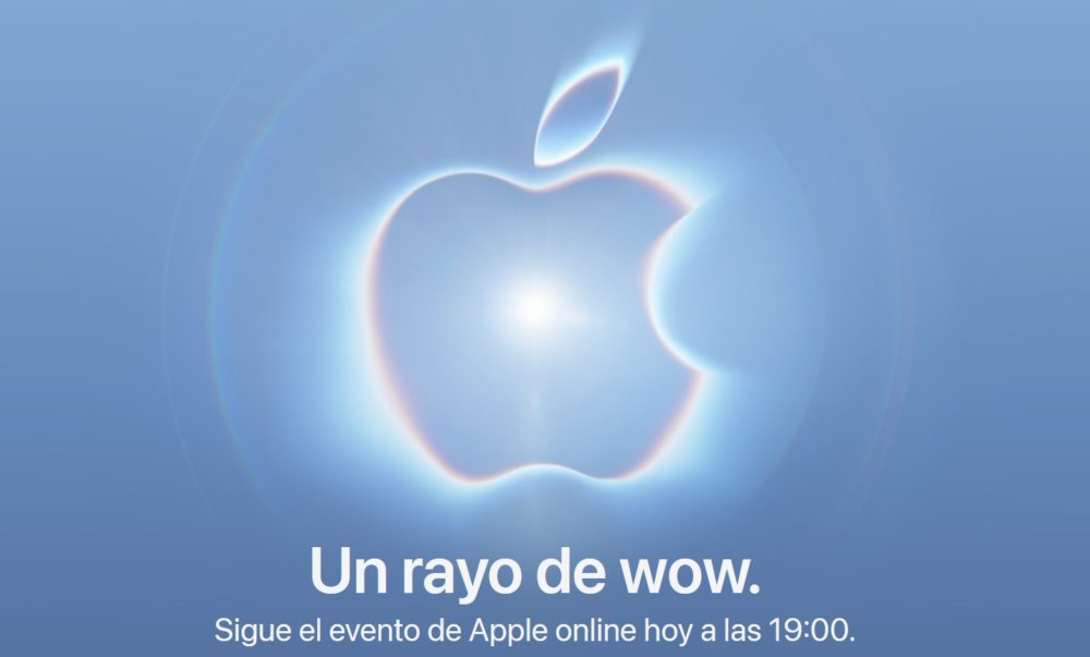 Presentación del iPhone plegable: ¿A qué hora empieza y cómo seguirla en directo? Evento de Apple 2023: Logo luminoso azul con texto Un rayo de wow. Sigue la transmisión online a las 19:00.