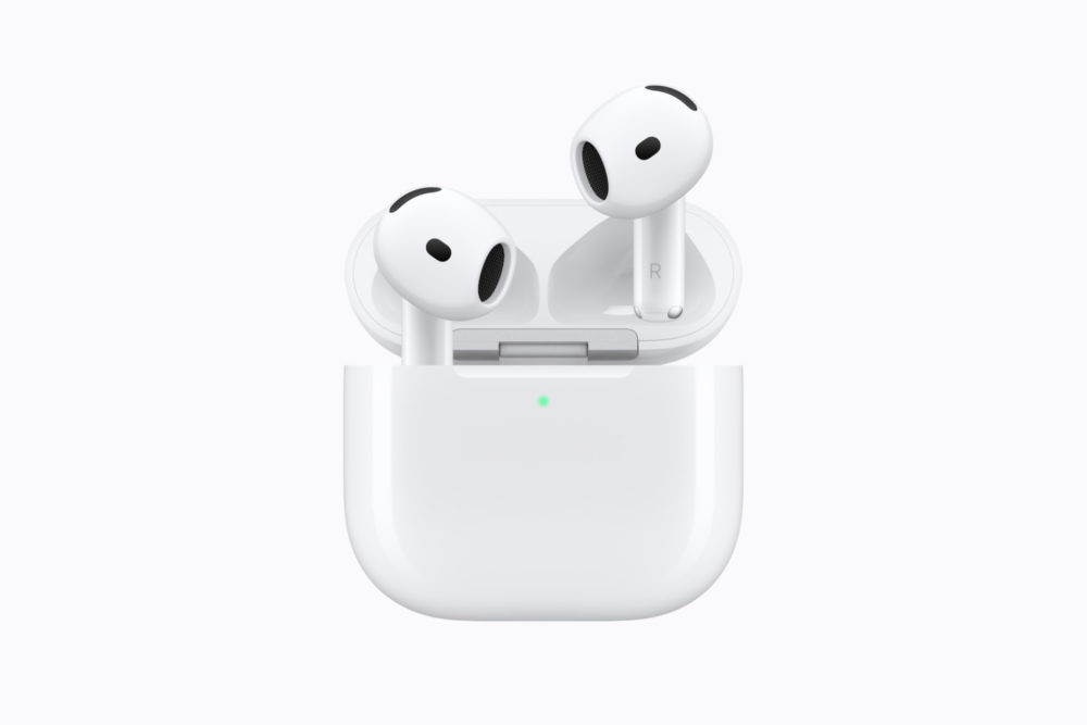 Apple presenta los AirPods 5: cancelación de ruido sin almohadillas Auriculares inalámbricos blancos en estuche de carga, tecnología moderna y compacta para audio portátil.