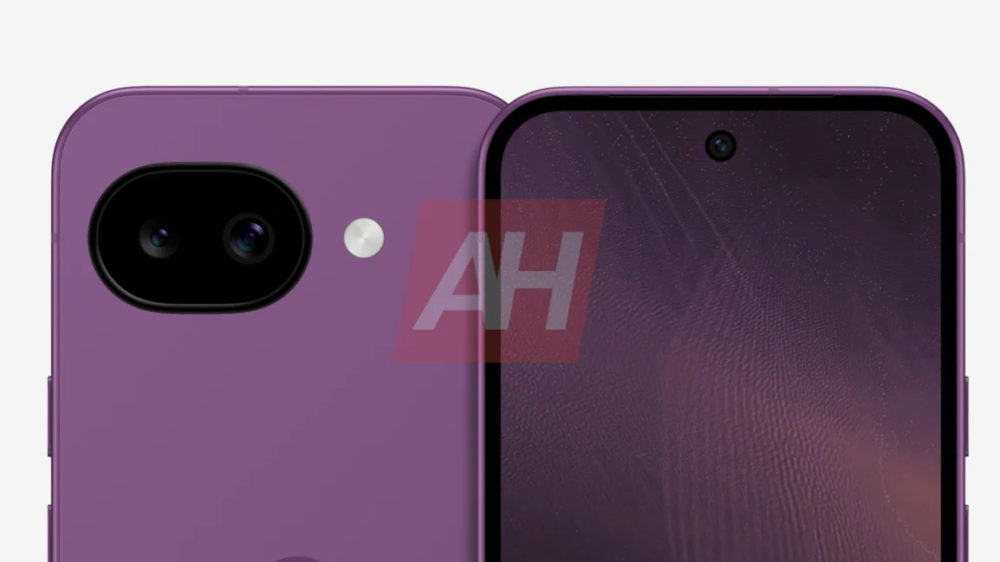 Teléfono inteligente púrpura con cámara trasera dual y frontal, diseño elegante y moderno.