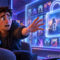 ¿Son tuyos los juegos que compras en PlayStation Store? Sony dice que no Joven sorprendido jugando videojuego y alcanzando holograma de candado digital en habitación iluminada.