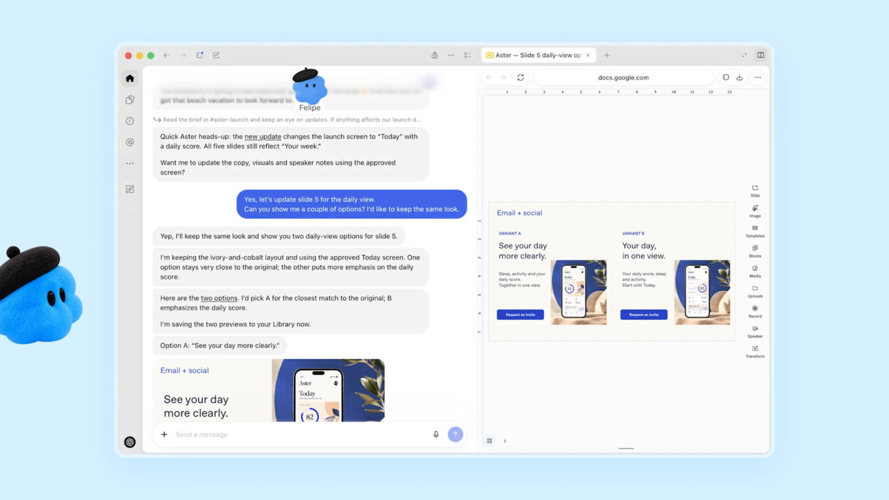 Interfaz de usuario mostrando opciones de diseño para una pantalla de actualización diaria de una aplicación móvil.