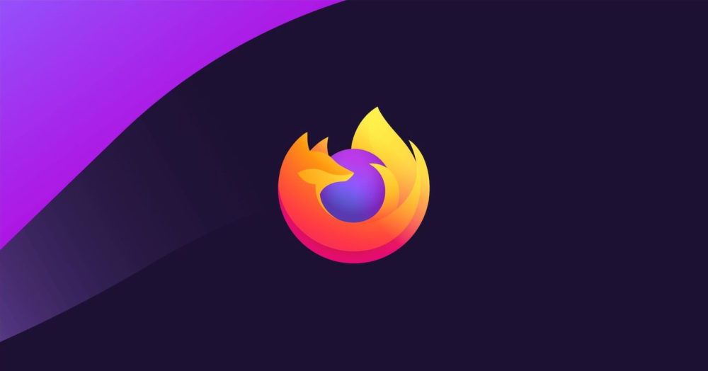 Logotipo del navegador Firefox, un zorro naranja rodeando un globo morado sobre fondo azul y púrpura.