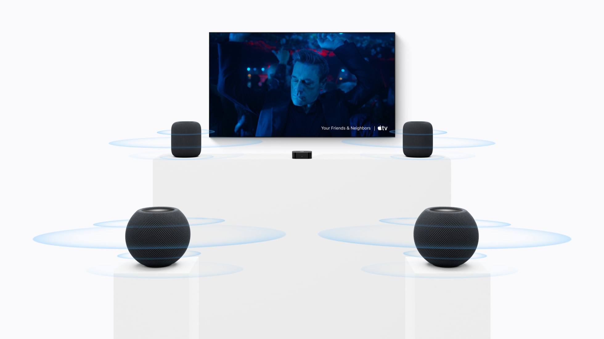 Sistema de cine en casa con HomePod mini 2 y Apple TV 4K
