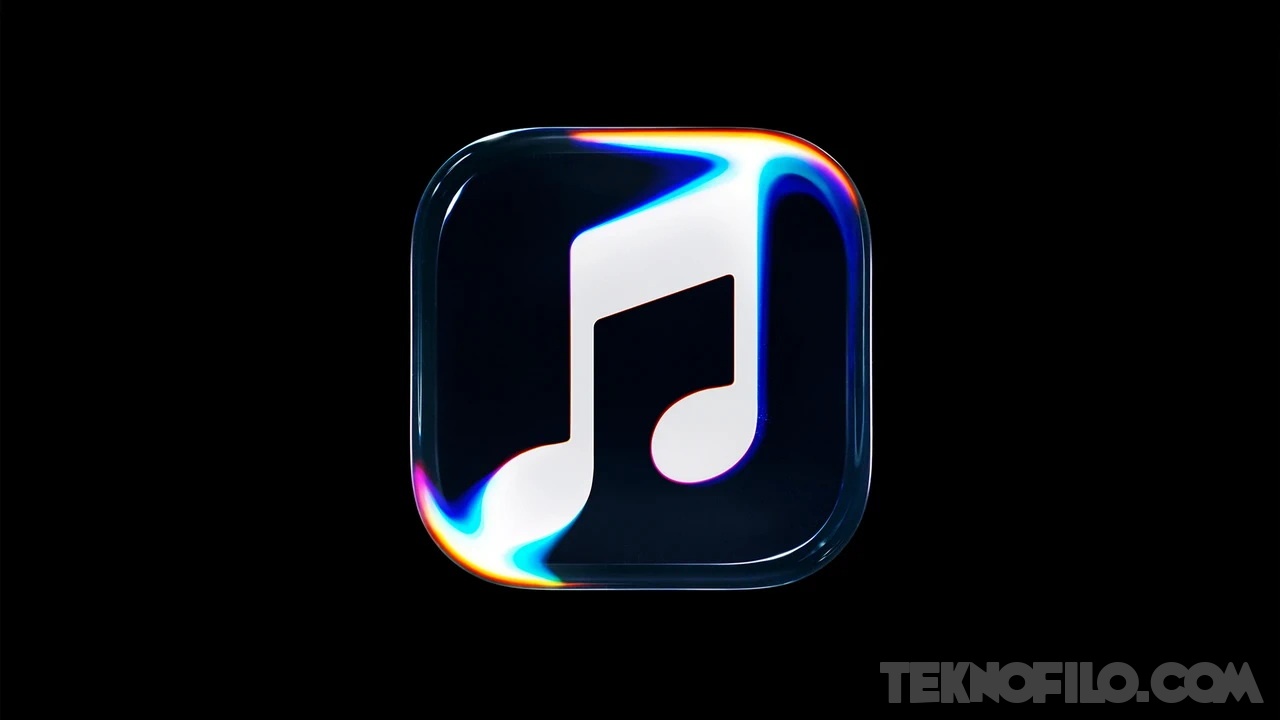 Nuevo símbolo de nota musical de Apple Music con efectos de vidrio y refracciones