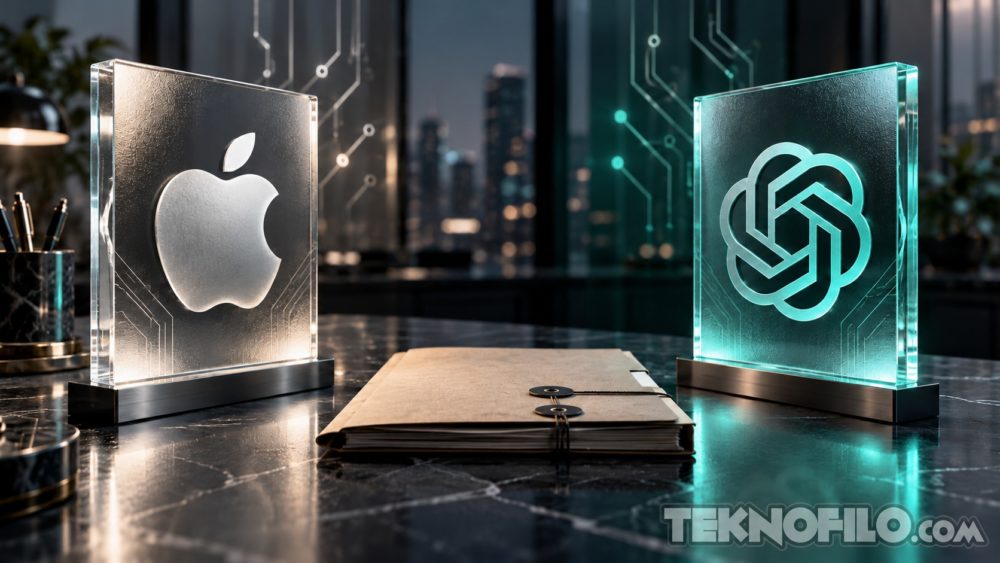 OpenAI acusa a un exempleado de llevar secretos a Apple: así responde la compañía Ilustración editorial de Apple y OpenAI con una carpeta entre ambos logotipos