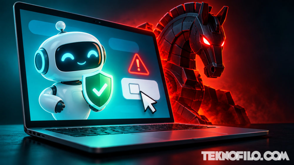 Un falso ChatGPT «Plus 5.6» usa anuncios de Google para instalar un troyano en Windows Ilustración de un asistente de IA en un portátil con un caballo de Troya rojo oculto detrás