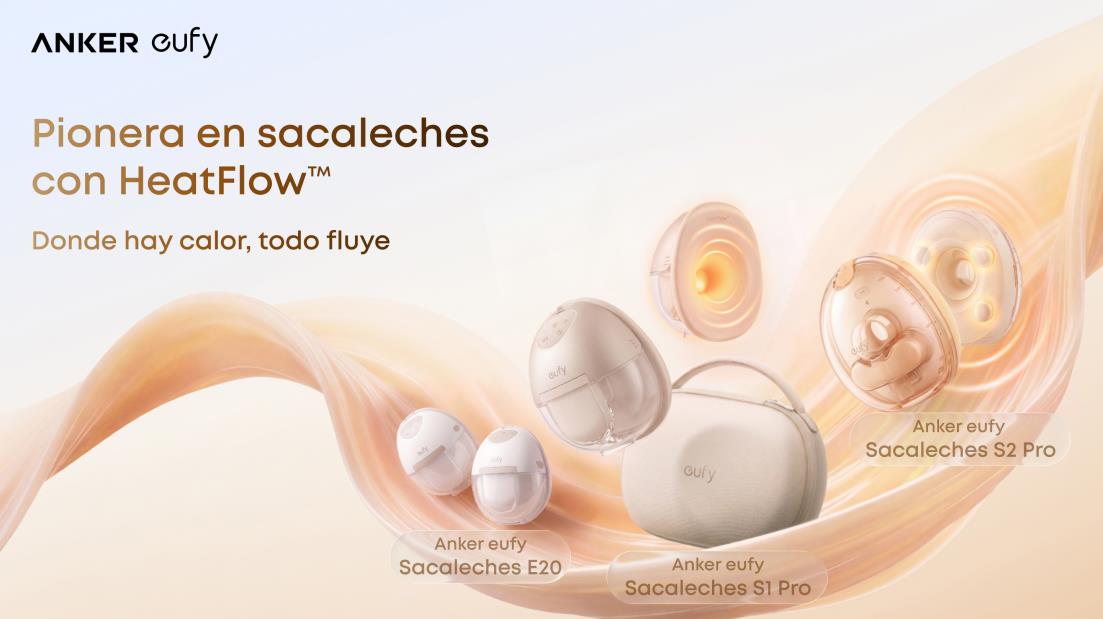 Imagen promocional de los sacaleches eufy E20, S1 Pro con estuche de carga y S2 Pro con tecnología HeatFlow