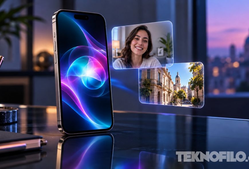 iOS 27.2 ya está disponible: novedades y qué cambia para los usuarios de España Ilustración de un iPhone con luces de inteligencia artificial y dos vistas de una videollamada