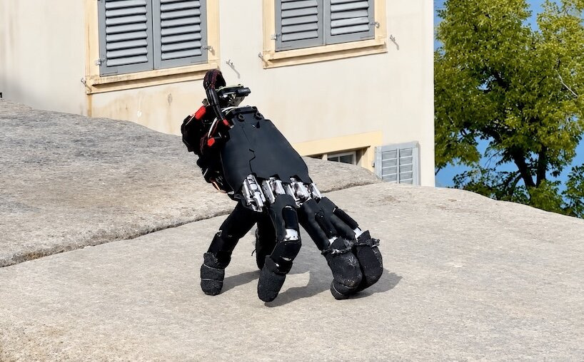 ETH Zúrich crea una mano robótica que camina sobre sus dedos como Cosa Mano robótica de ETH Zúrich apoyada sobre sus dedos en una superficie de piedra