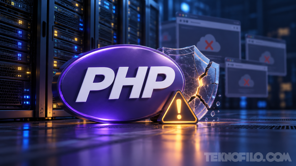 PHP2Shell: dos fallos críticos de PHP llevan a desconectar webs Ilustración de PHP, servidores y una alerta de seguridad con la marca de agua de Teknofilo.com