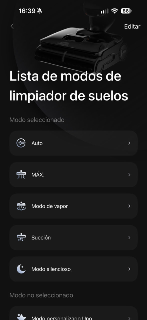Lista de modos de limpieza